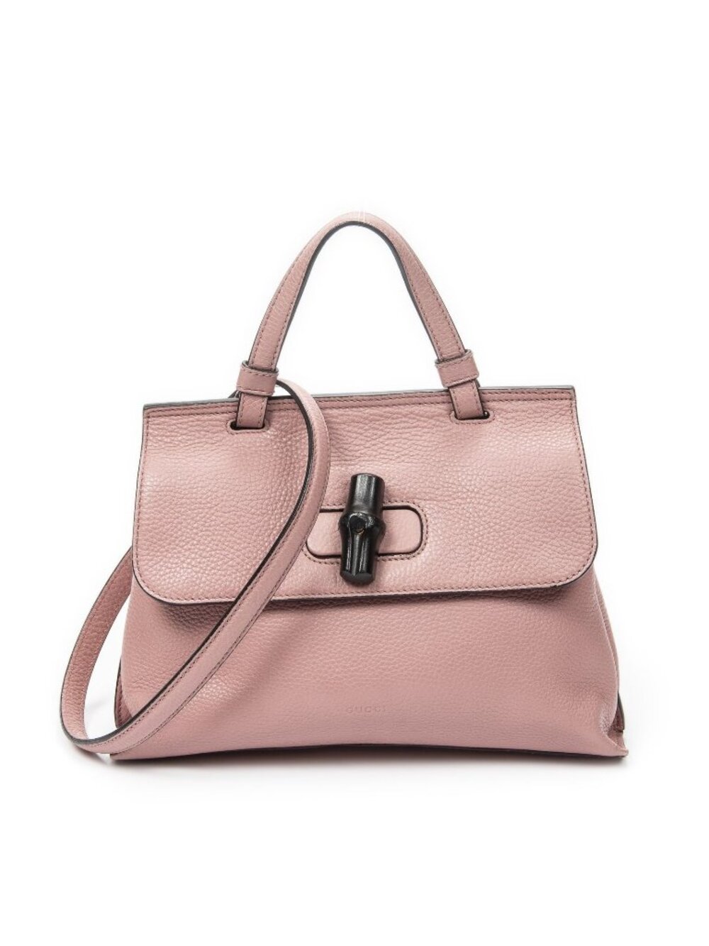 Gucci Small Bamboo Top Handle Flap Bag Pink Grain Calfskin Leather
